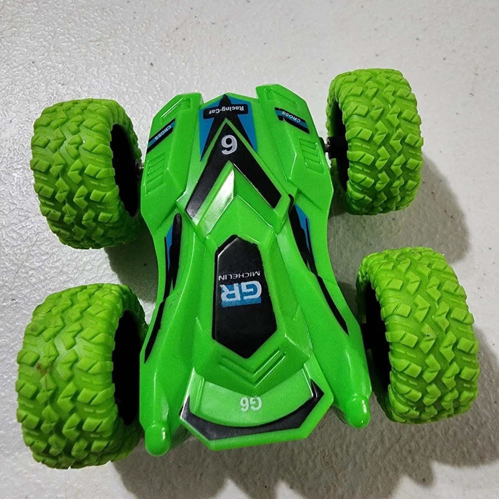 Green Friction Powered Double Sided Stunt Racing Car Toy with Rubber Tires